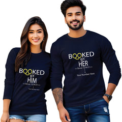 Booked by Him & Her printed couple T shirt