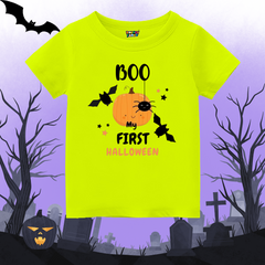 'Boo My First Halloween' Pumpkin & Spider Baby T-Shirt - Neon Green