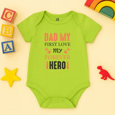 "Dad My First Love" – Baby Romper in Neon Green