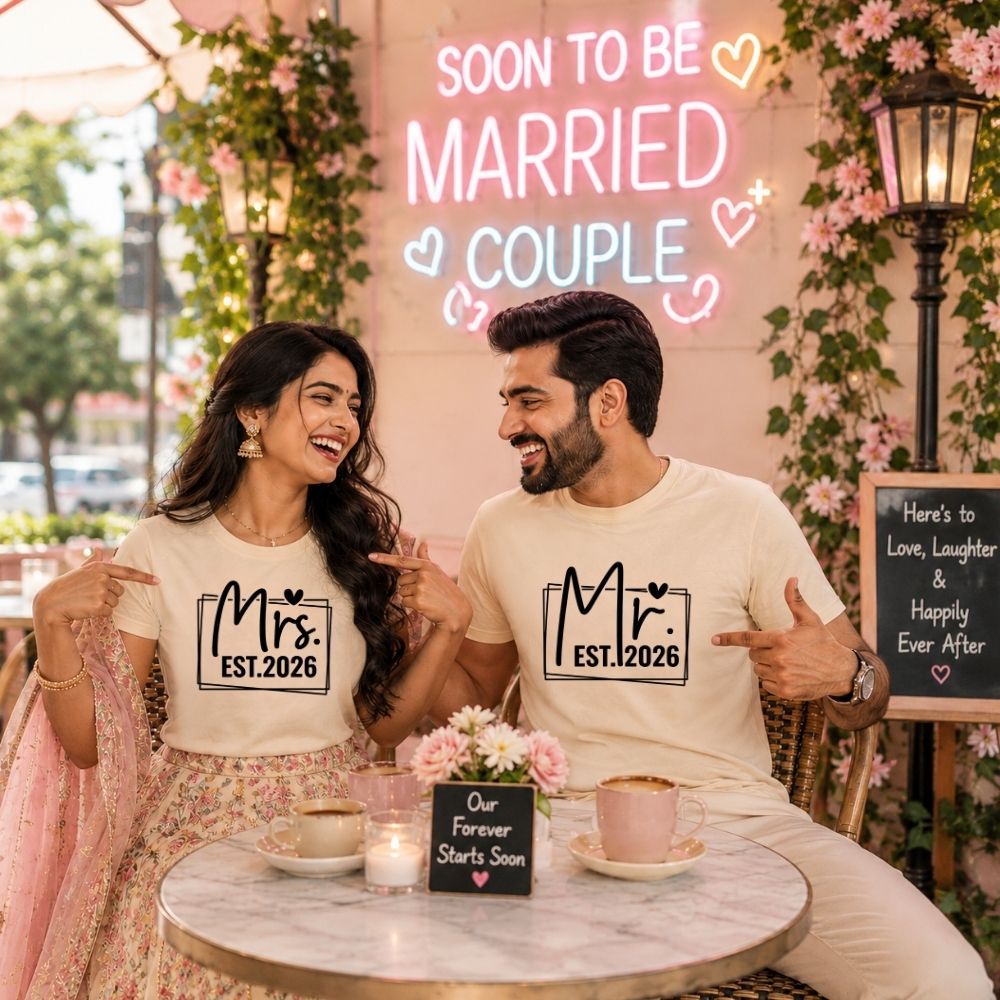 Bride & Groom Couple Matching Tees for Wedding Photoshoot
