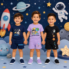 Astronaut Print Kids Cotton Co-Ord Set | Soft Summer T-Shirt & Shorts