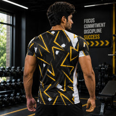 Black & Yellow Geometric Gym T-Shirt for Men | Premium Fitness Active Wear