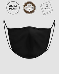 Black Plain Cotton Mask 2 Layer- 20 pc pack