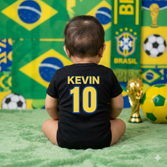 Brazil Baby Football Romper – Personalized Infant Soccer Jersey Onesie with Custom Name & Number