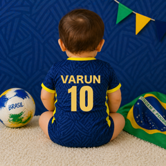 Brazil Team Baby Romper – Personalized Infant Football Jersey with Custom Number