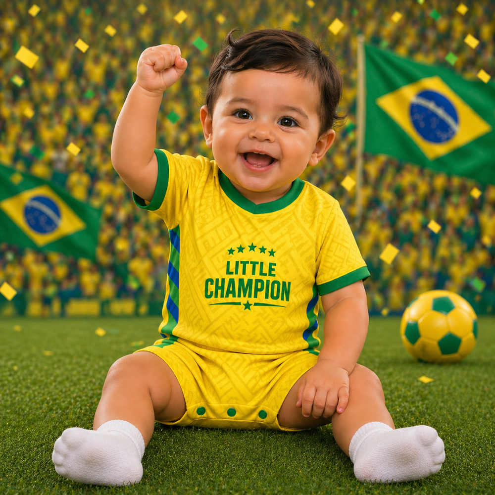 Brazil Baby Soccer Jersey Romper – Personalized Football Fan Outfit for Babies