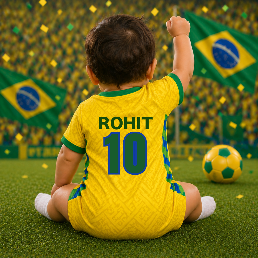 Brazil Baby Soccer Jersey Romper – Personalized Football Fan Outfit for Babies