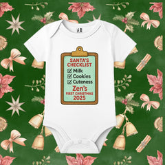"Santa's Checklist" My First Christmas 2025 Personalized Baby Romper