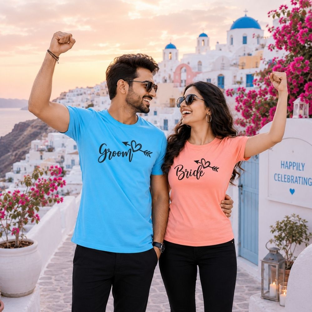 Bride & Groom Couple Matching T-Shirts for Wedding, Honeymoon & Pre-Wedding Shoot