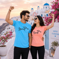 Bride & Groom Couple Matching T-Shirts for Wedding, Honeymoon & Pre-Wedding Shoot