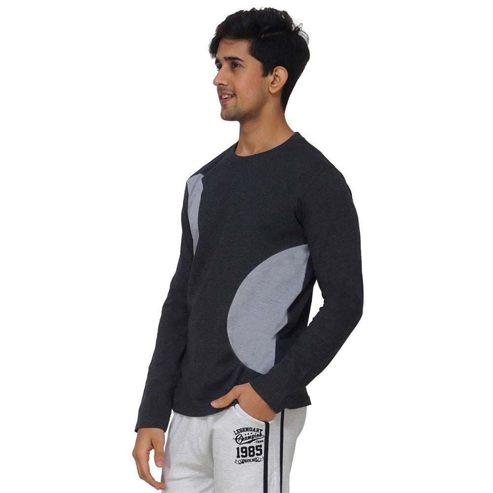 Black Arc Style Crew Neck Long Sleeve Tee