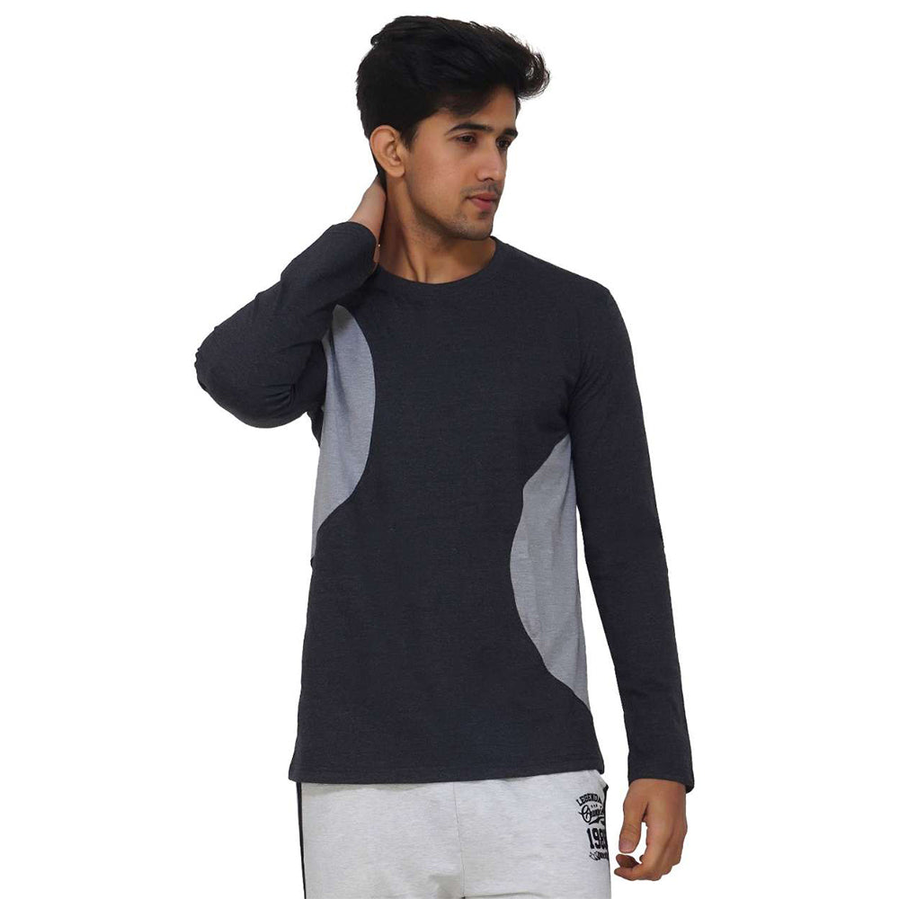 Black Arc Style Crew Neck Long Sleeve Tee