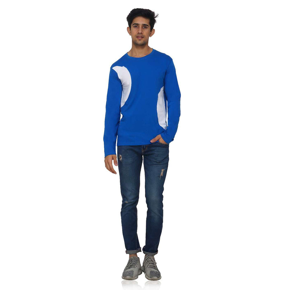 Blue Arc Style Crew Neck Long T-shirt