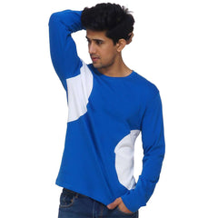 Blue Arc Style Crew Neck Long T-shirt