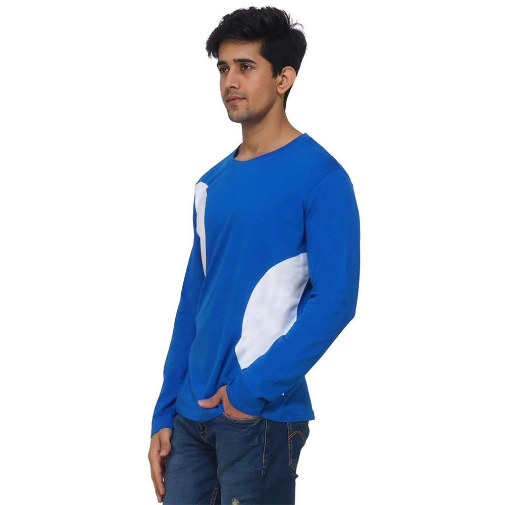 Blue Arc Style Crew Neck Long T-shirt