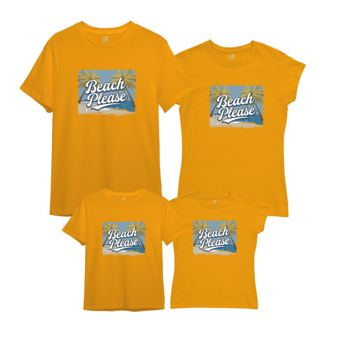 Beach Please text and Nature Scene  Printed Family T-Shirts