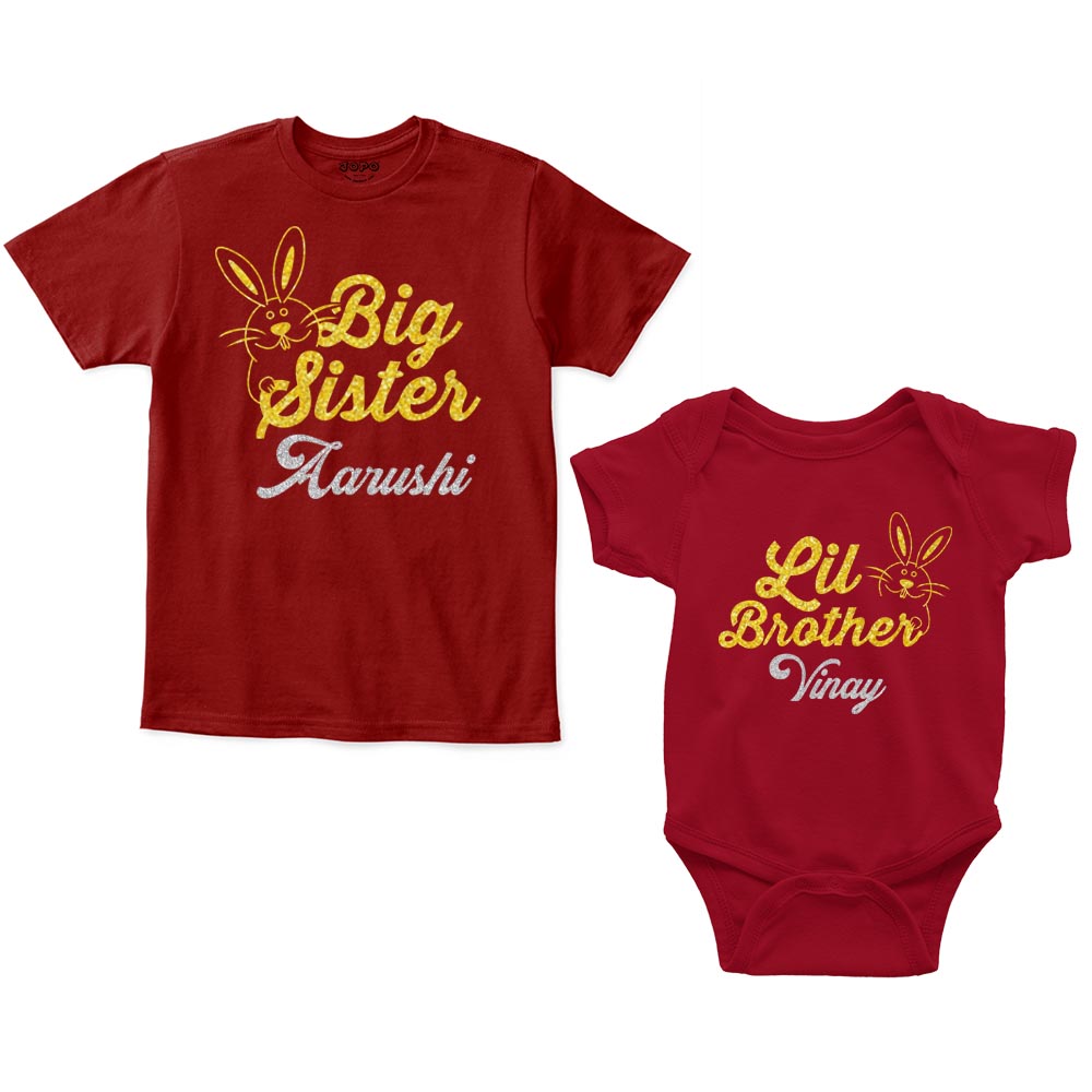Big Sister Little Brother Custom Name Romper With Tshirt
