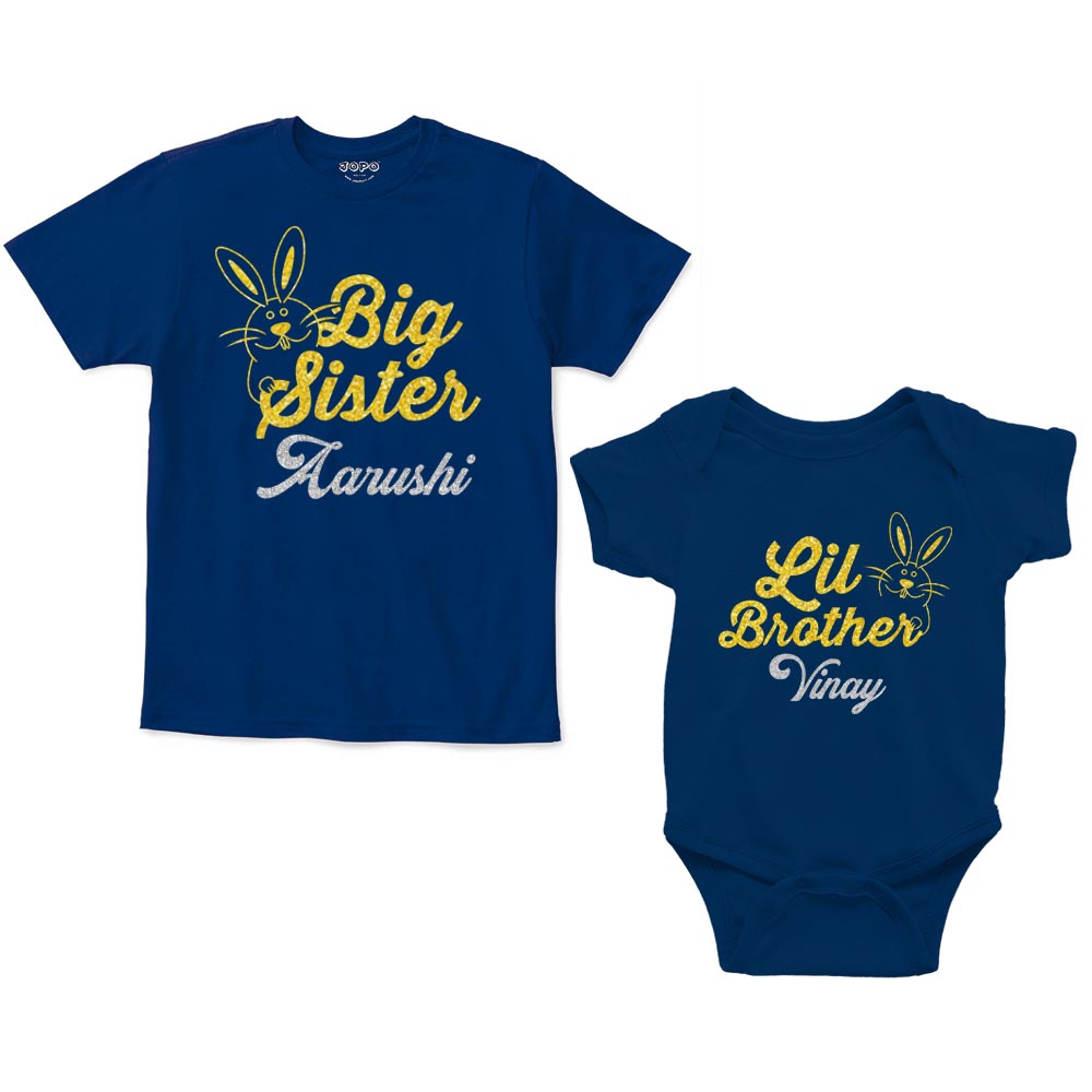 Big Sister Little Brother Custom Name Romper With Tshirt