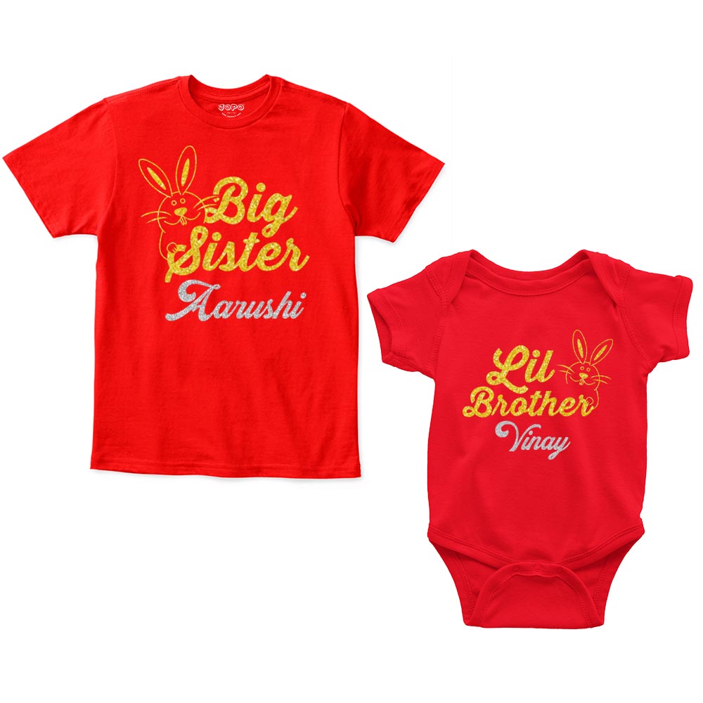 Big Sister Little Brother Custom Name Romper With Tshirt