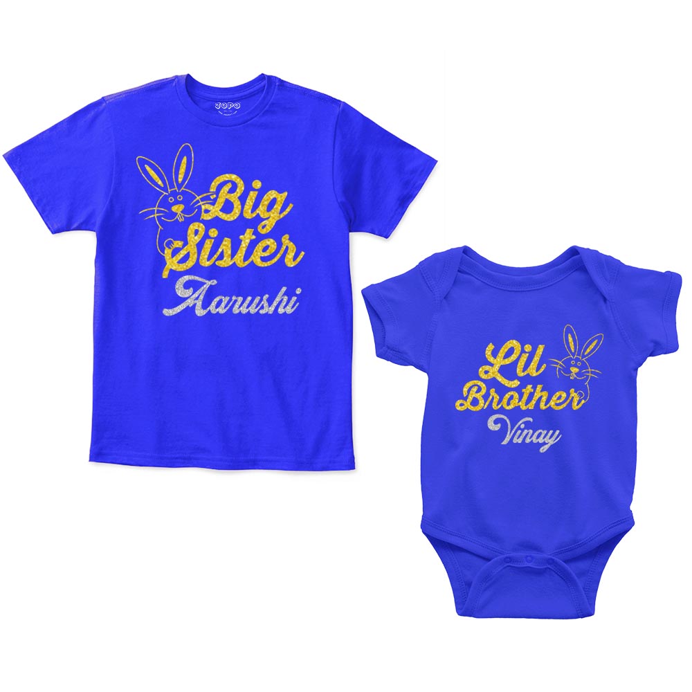 Big Sister Little Sister Custom Name Romper With Tshirt
