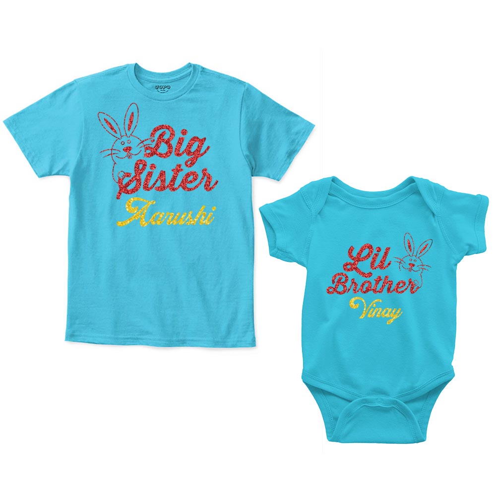 Big Sister Little Brother Custom Name Romper With Tshirt