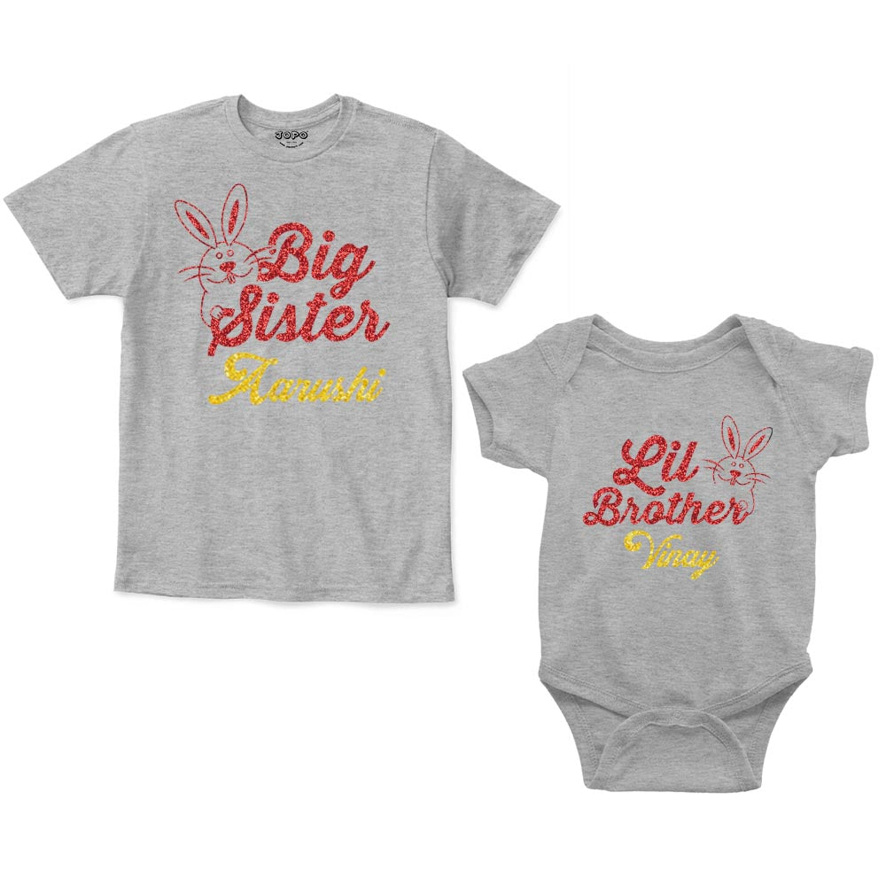 Big Sister Little Brother Custom Name Romper With Tshirt