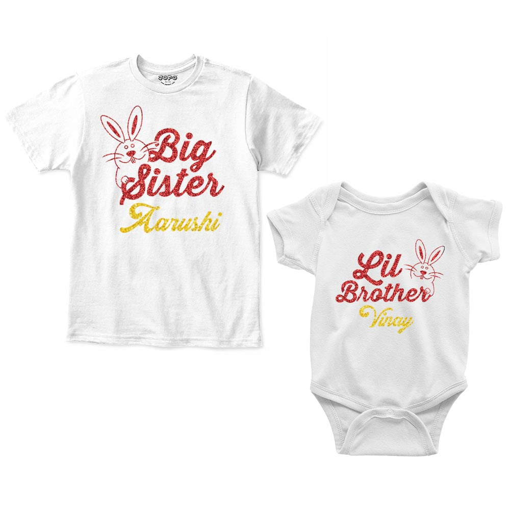 Big Sister Little Brother Custom Name Romper With Tshirt