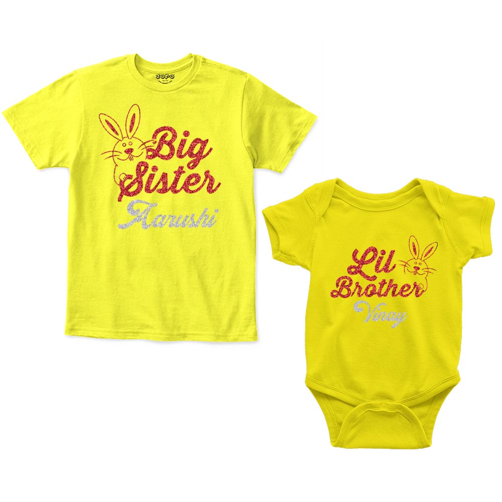 Big Sister Little Brother Custom Name Romper With Tshirt