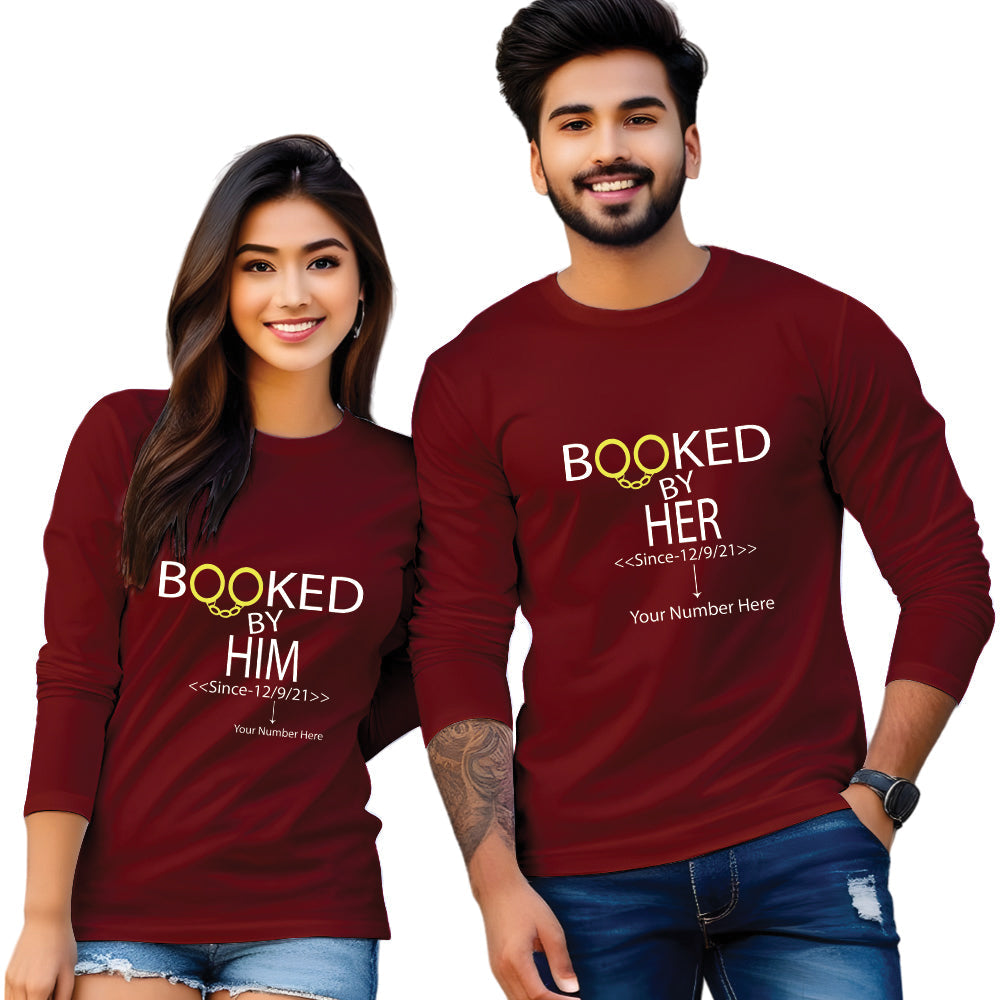 Booked by Him & Her printed couple T shirt