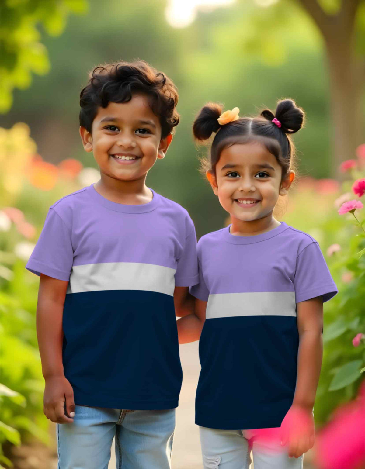 Celebrate Rakhi 2025 – Lavender-Navy-White Tees for Siblings & Cousins in Style