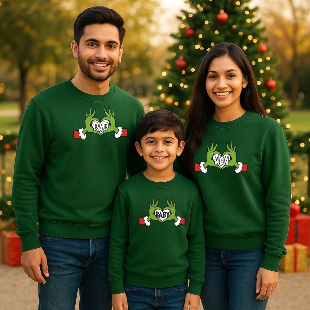 "Grinch Heart Hands Dad" Matching Family Christmas Sweatshirt