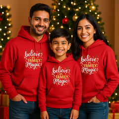 Believe in Family Magic Matching Red Christmas Hoodies
