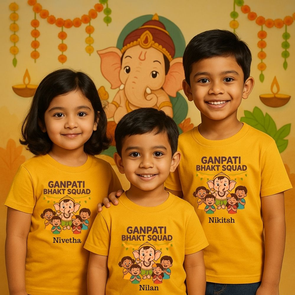 Bappa's Bhakt Brigade – Matching Custom T-Shirts for Kids