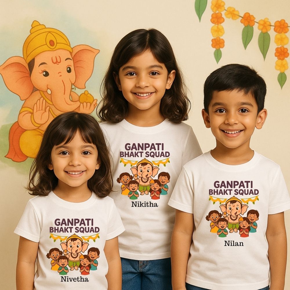 Bappa's Bhakt Brigade – Matching Custom T-Shirts for Kids