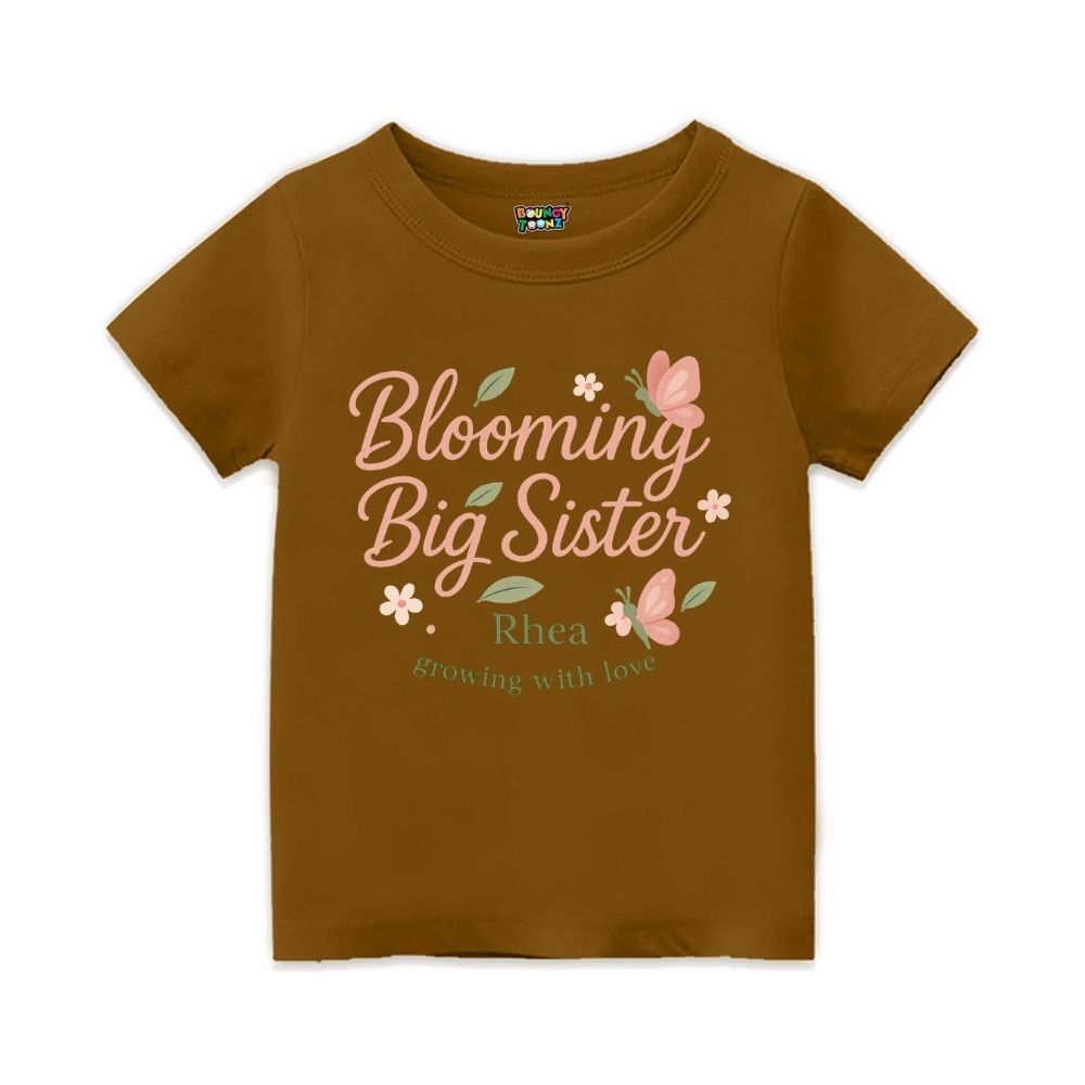 "Blooming Big Sister" Name Tee - Baby Arrival Announcement