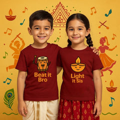 Beat it Bro Light it Sis Sibling Navratri Tshirts