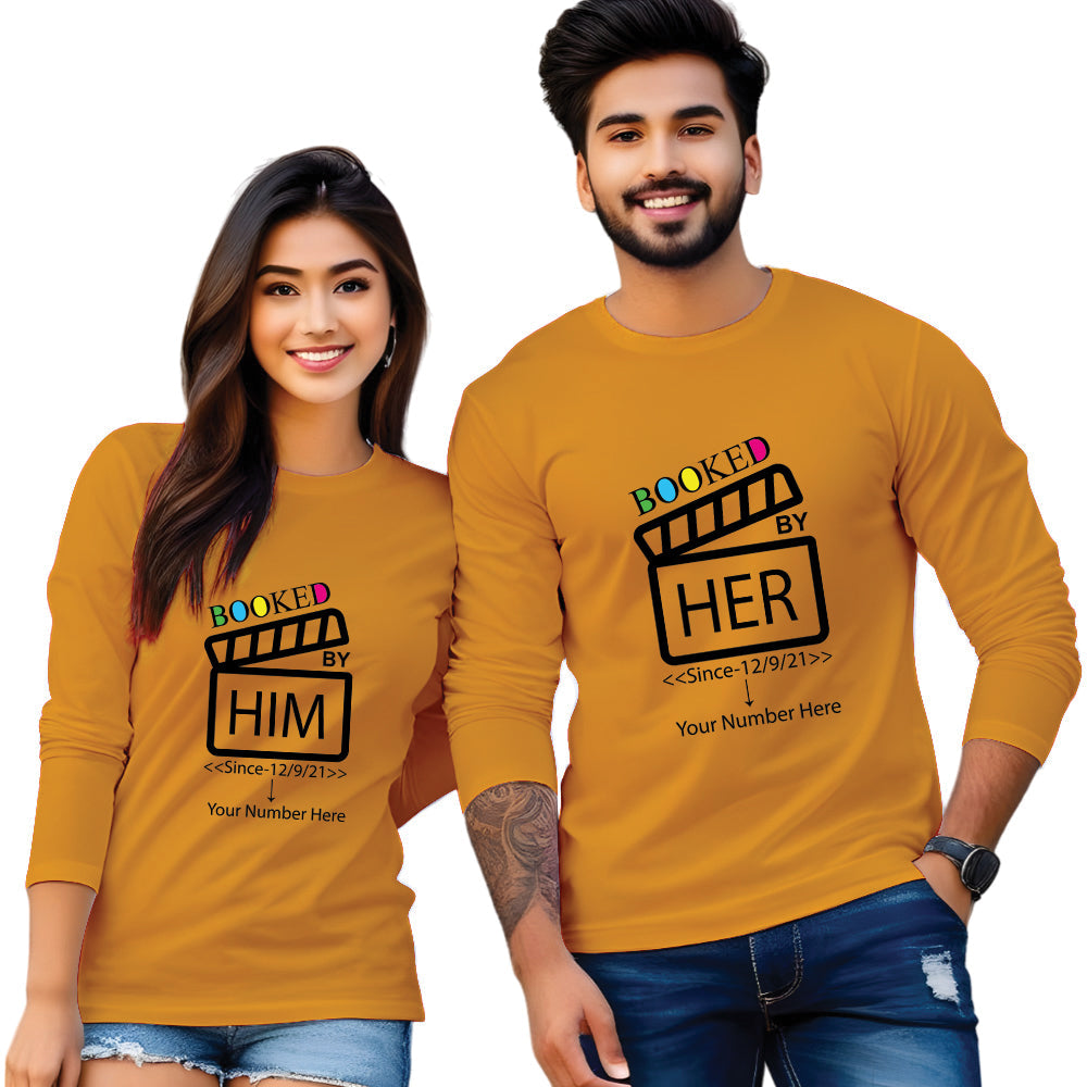 Booked by Him & Her Printed Couple Full Sleeve T Shirt