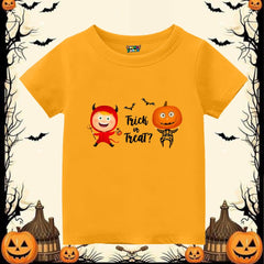 'Trick or Treat' Devil & Skeleton Pumpkin Kids T-Shirt - Orange