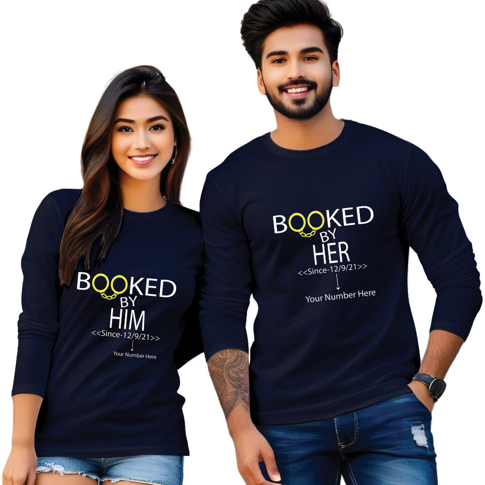 Booked by Him & Her printed couple T shirt