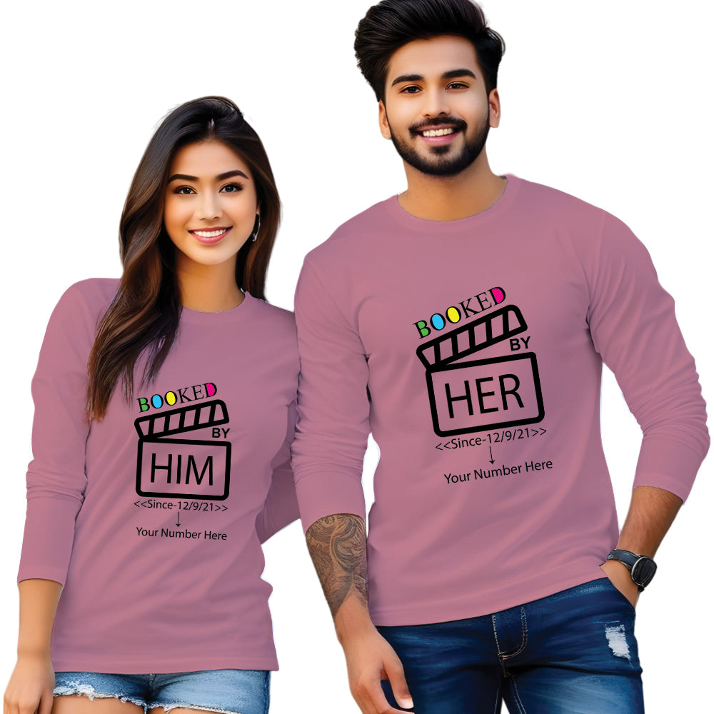 Booked by Him & Her Printed Couple Full Sleeve T Shirt