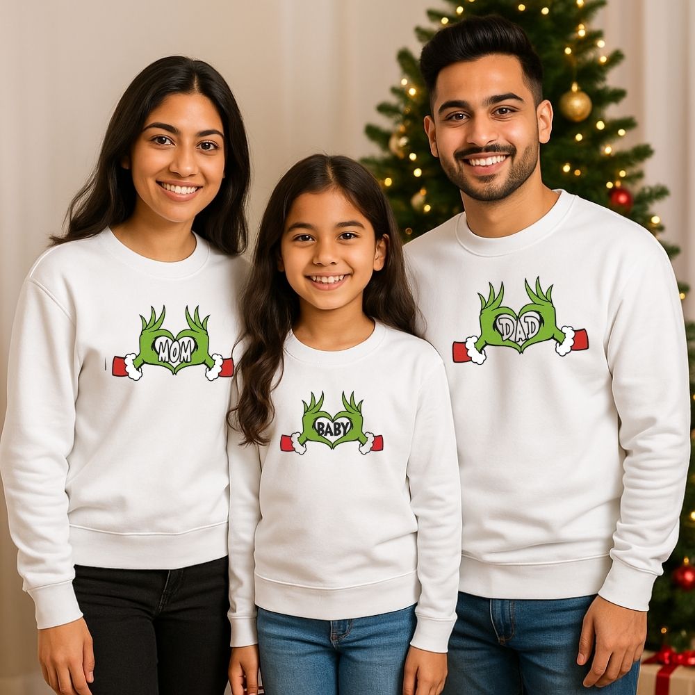 "Grinch Heart Hands Dad" Matching Family Christmas Sweatshirt