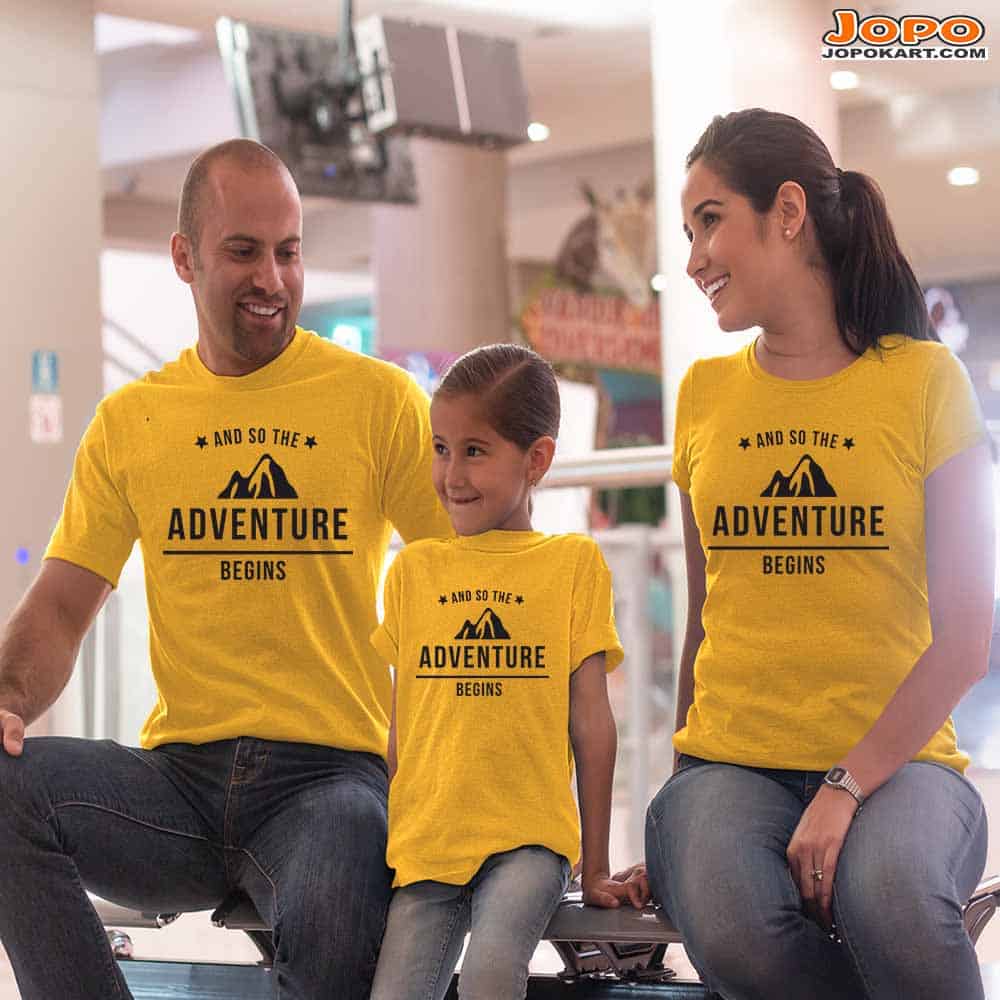 Adventure Begin Family T-Shirts Set of 3 & 4 for Mom, Dad, Daughter & Son