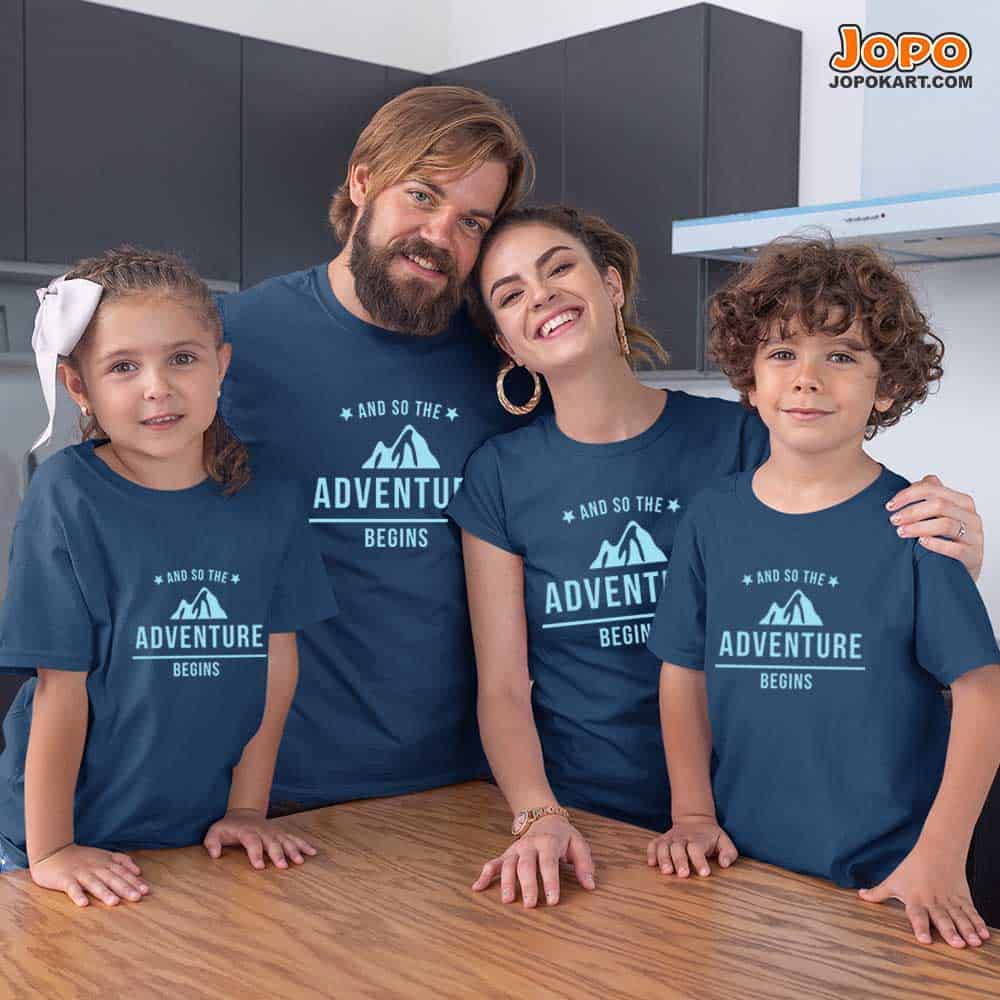 Adventure Begin Family T-Shirts Set of 3 & 4 for Mom, Dad, Daughter & Son