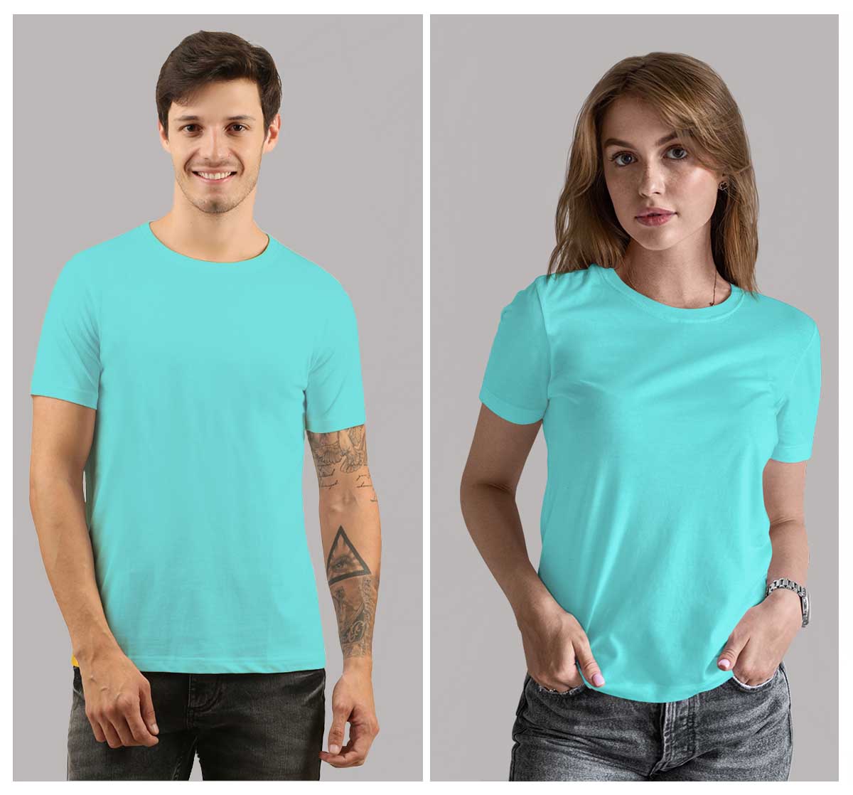 Aqua Blue Plain T-shirt for Men and Women