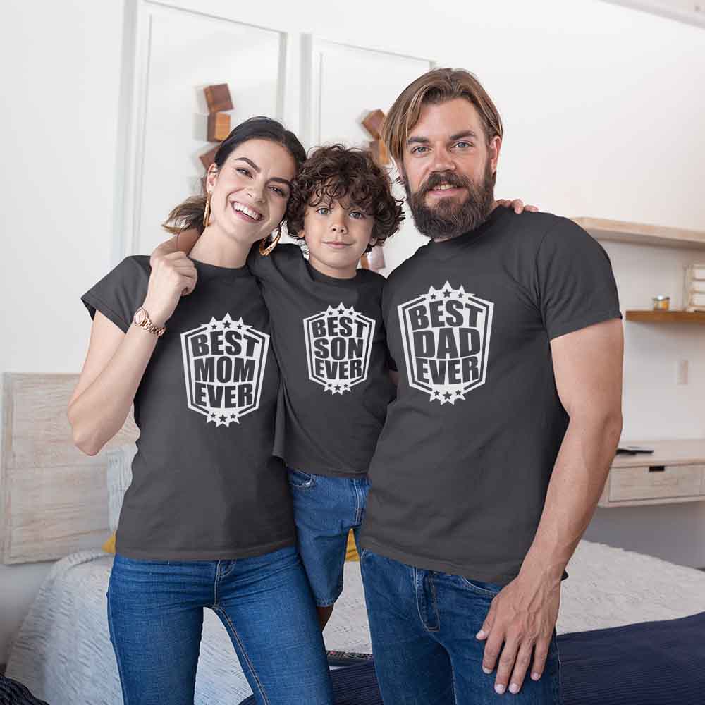 Best Mom Dad Son Ever Family T-Shirts Set of 3 & 4 for Mom, Dad, Son & Daughter