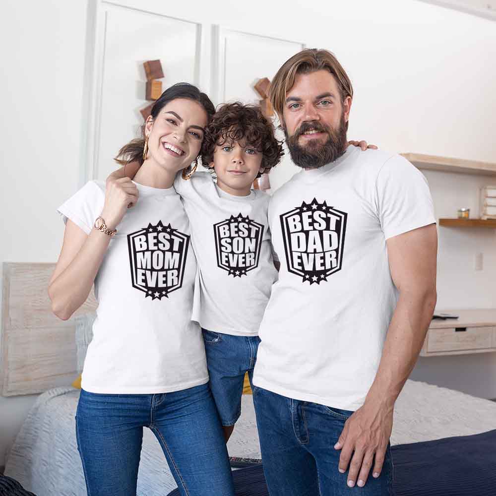 Best Mom Dad Son Ever Family T-Shirts Set of 3 & 4 for Mom, Dad, Son & Daughter