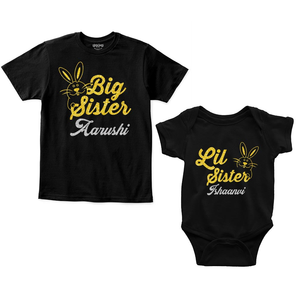 Big Sister Little Sister Custom Name Romper With Tshirt