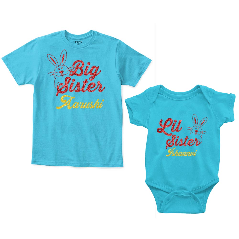 Big Sister Little Sister Custom Name Romper With Tshirt