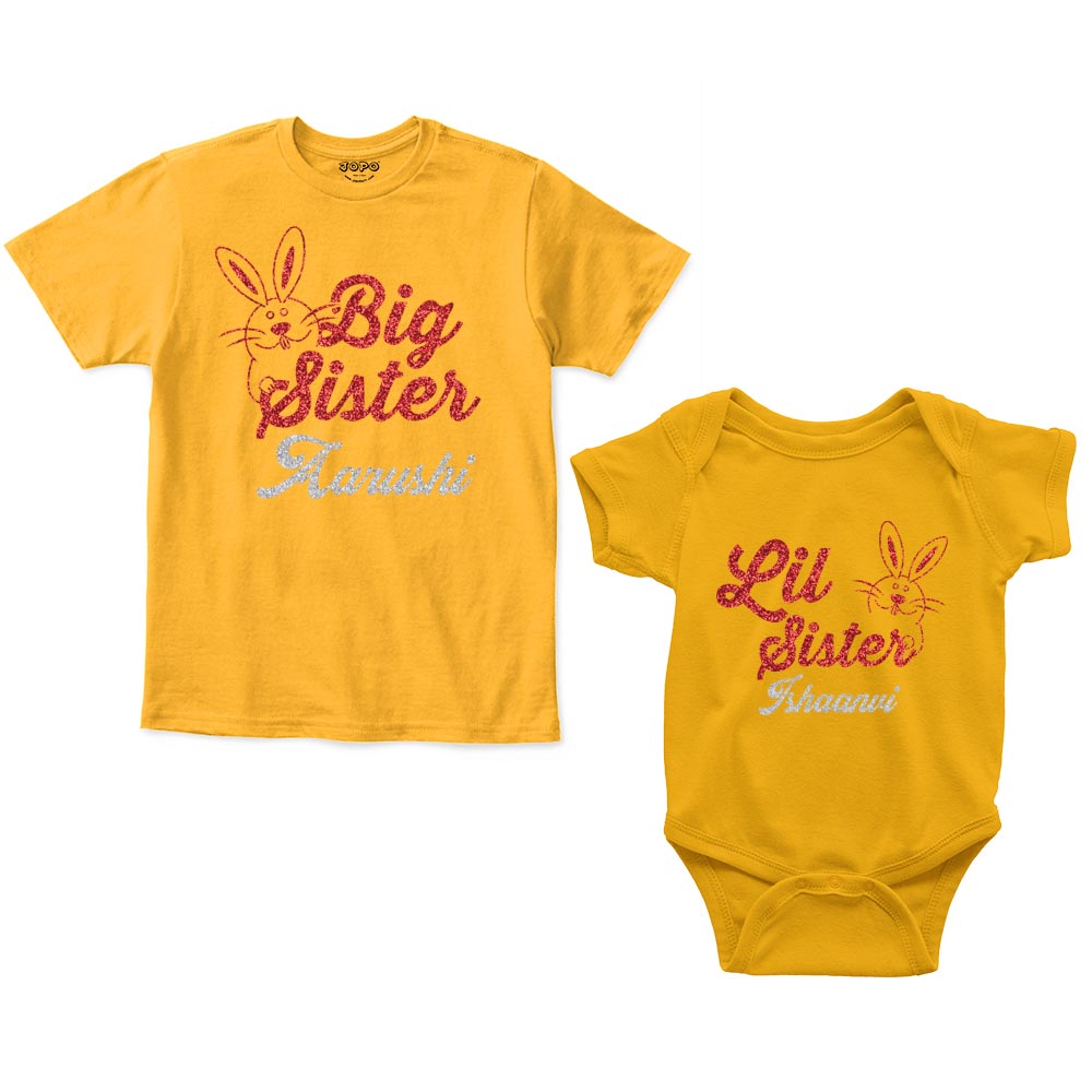 Big Sister Little Sister Custom Name Romper With Tshirt