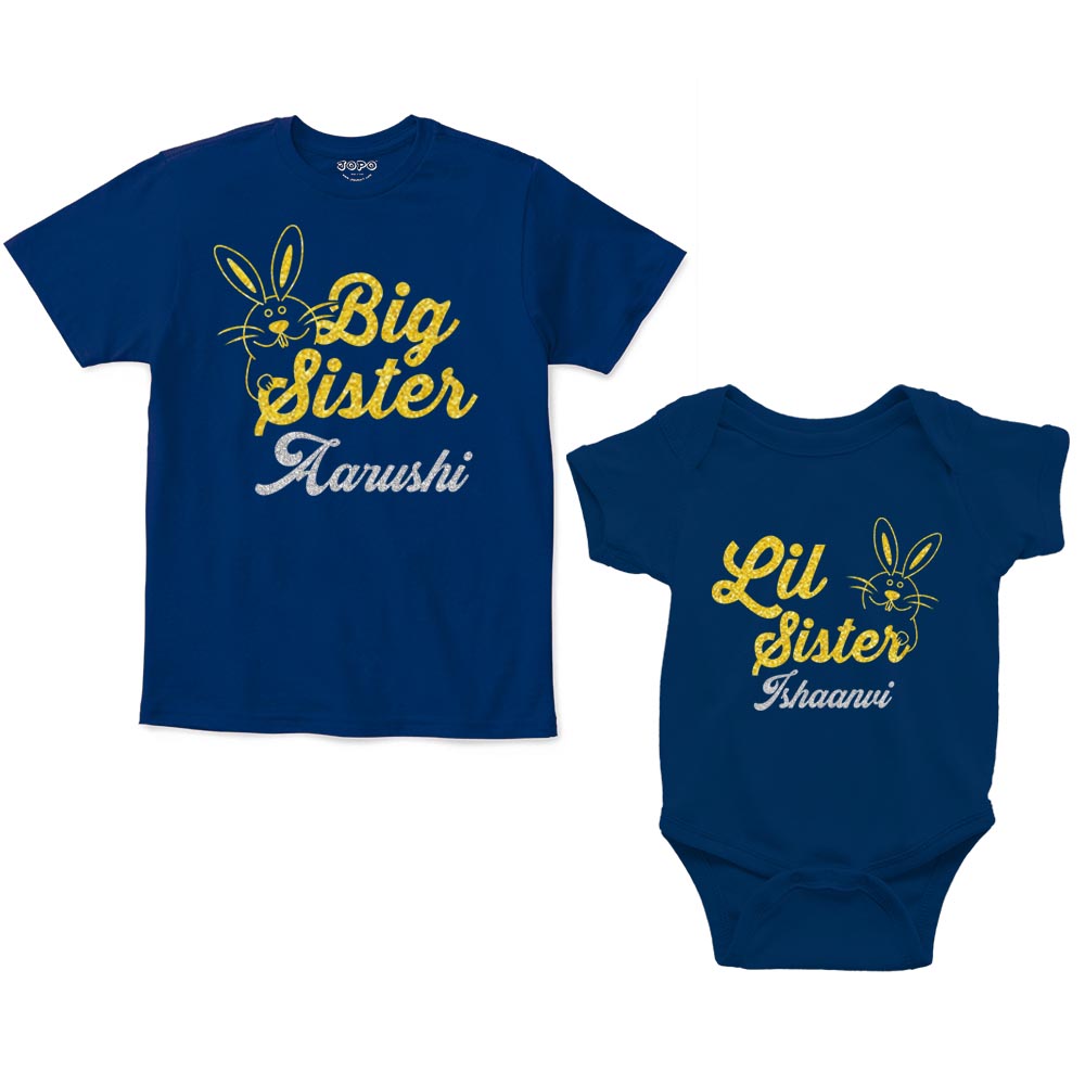Big Sister Little Sister Custom Name Romper With Tshirt